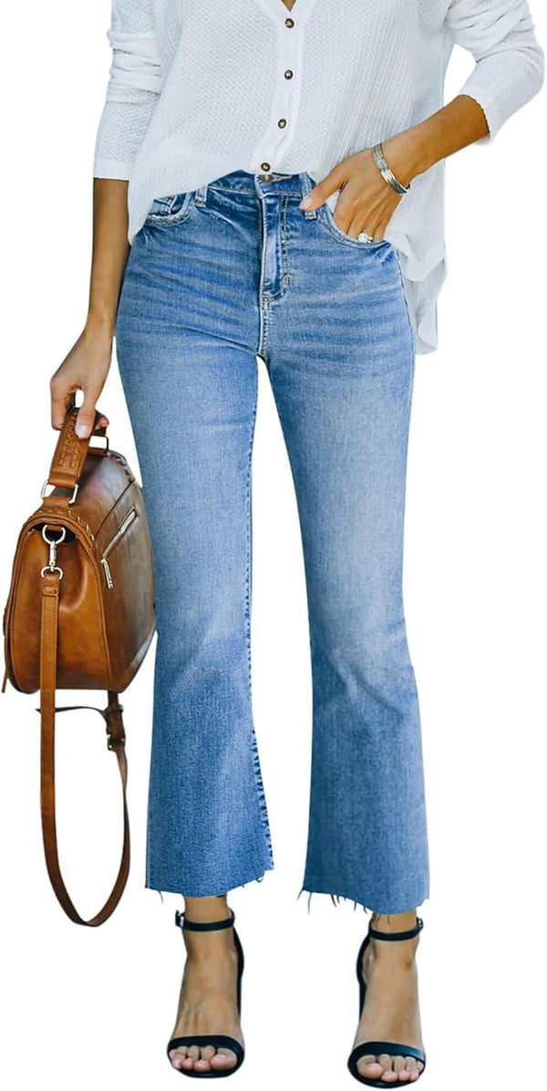 Flare Jeans For Womens Crop Flare Jeans With Raw Hem