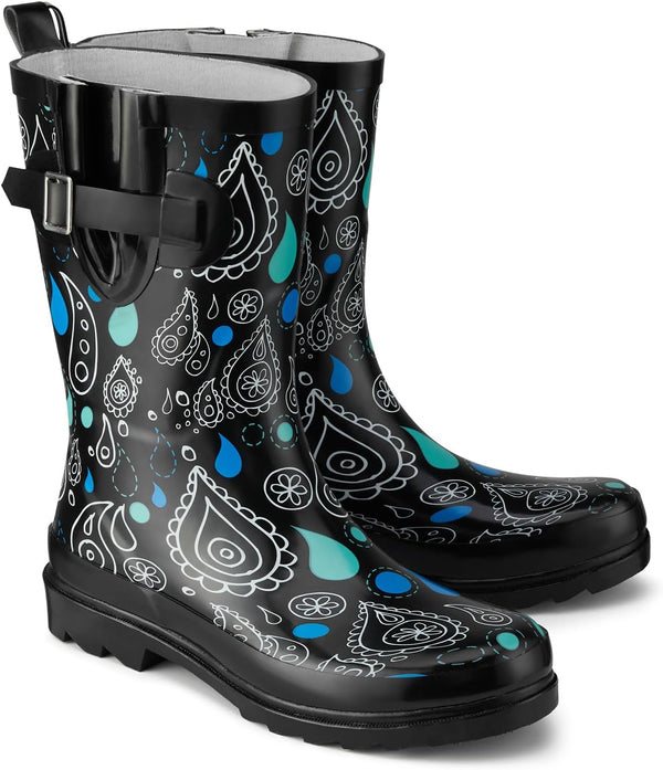 Rubber Mid-calf Rain Boots For Women, Waterproof Insulated