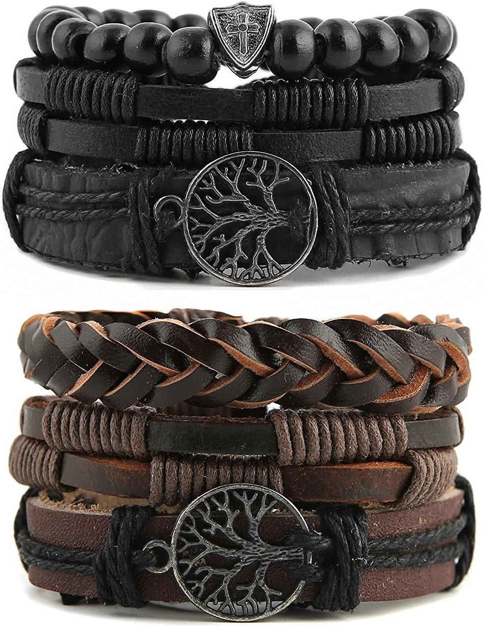HZMAN Genuine Leather Tree of life Bracelets for Men Women
