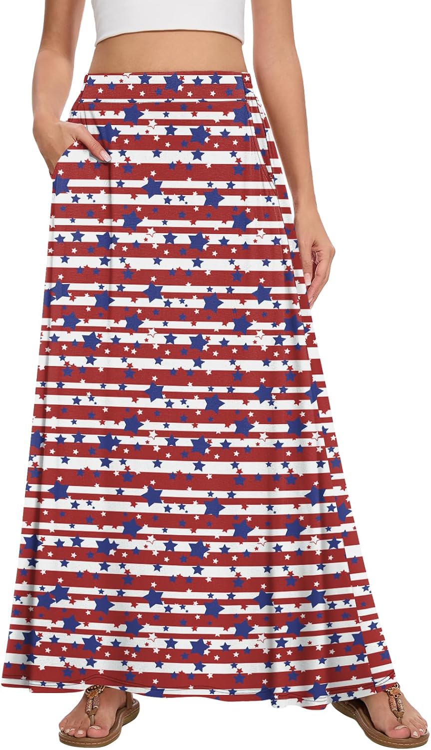 Womens Maxi Skirt Long Flowy Summer A-Line High Waist Skirts