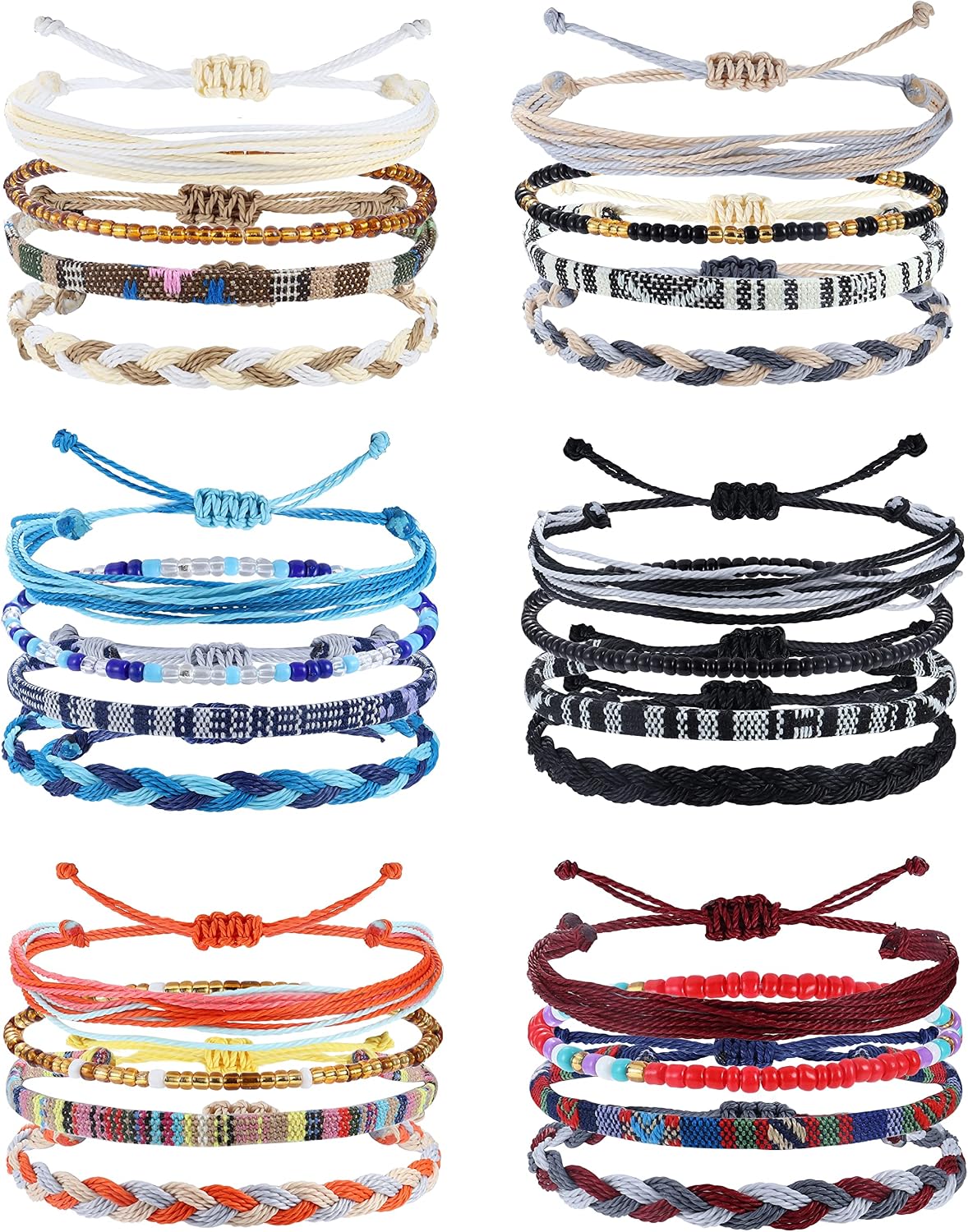 24 Pcs Boho Surfer Bracelet Anklet Adjustable Beaded Anklets Handmade Braided Bracelet Colorful Anklet Summer String Rope Ankle Bracelets Waterproof Surfer Beach Bracelet Boho Jewelry for Women Men Main image