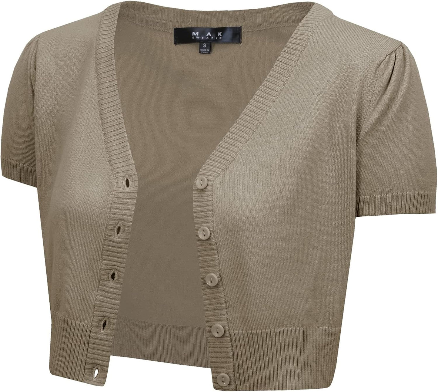 YEMAK Women's Cropped Bolero Cardigan – Short Sleeve V-Neck Basic Classic Casual Button Down Knit Soft Sweater Knitted Top