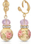1928 Jewelry Pink Floral Decal Beaded Drop Earrings