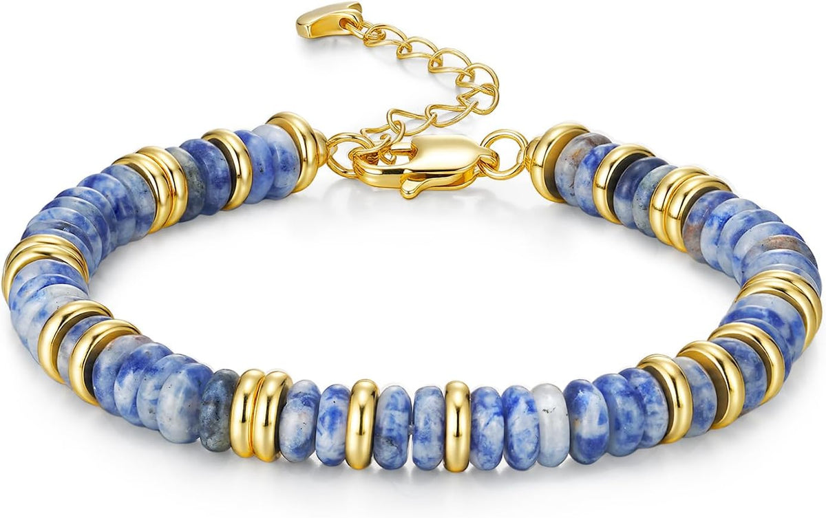 SNGIA Colorful 18K Gold Plated Bracelets for Women, Stack Bangle Beaded Stone Jewelry Accessories Set for Woman, Trendy Fashion Jewelry Gifts
