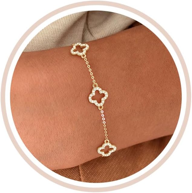 Gold Bracelets for Women Non Tarnish 14K Gold Plated Clover Bracelet