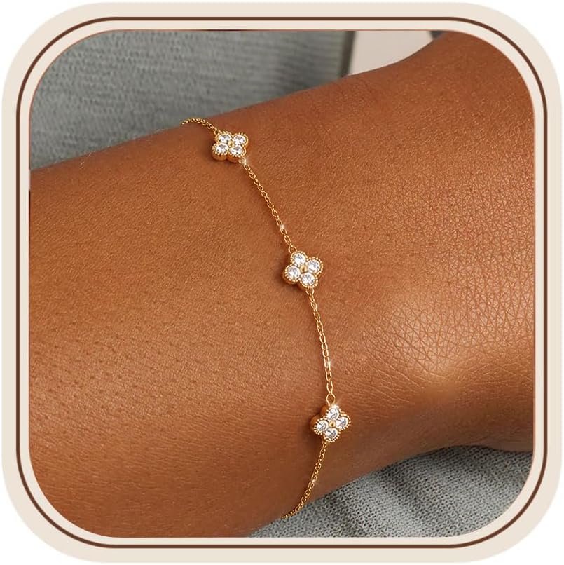 Gold Bracelets for Women Non Tarnish 14K Gold Plated Clover Bracelet