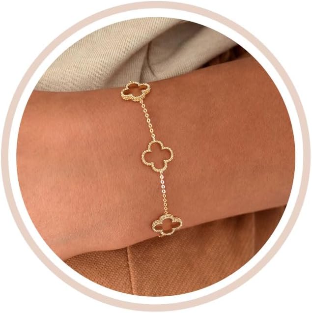 Gold Bracelets for Women Non Tarnish 14K Gold Plated Clover Bracelet