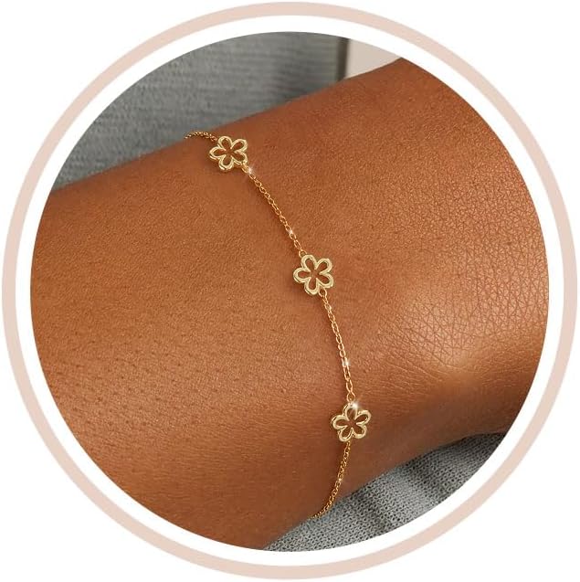 Gold Bracelets for Women Non Tarnish 14K Gold Plated Clover Bracelet