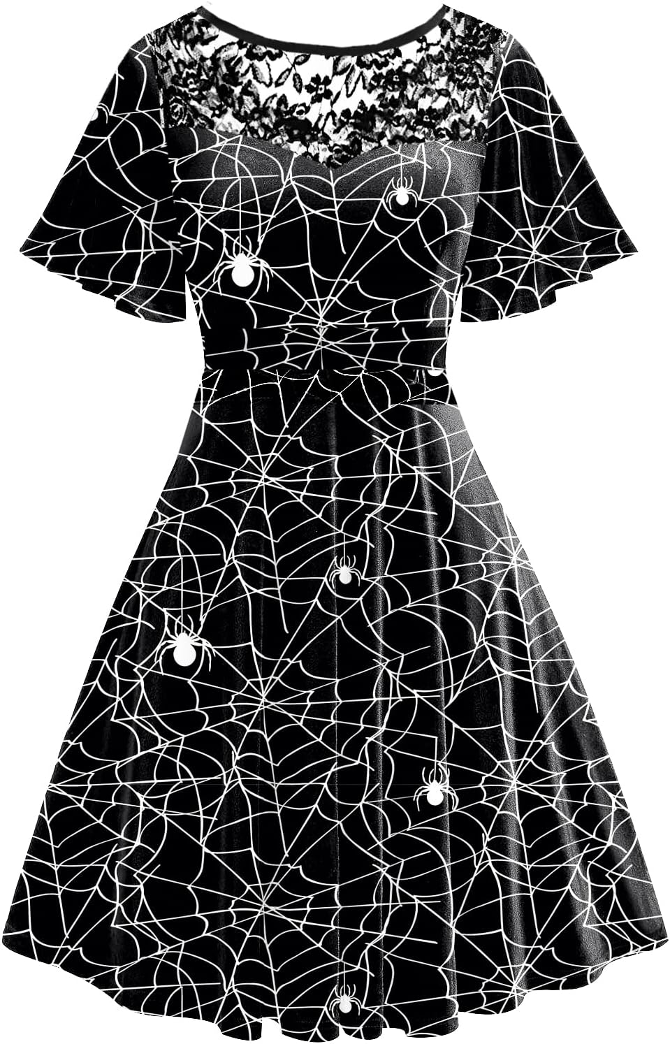 Women Halloween Dress Lace Flutter Sleeve A-Line Party Dresses