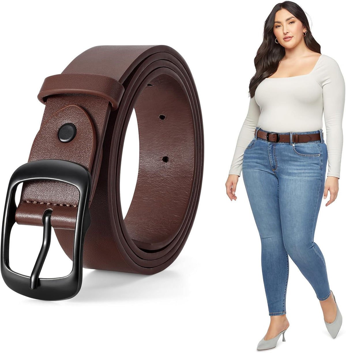 Plus Size Women Leather Belt Black Casual Waist Belt For