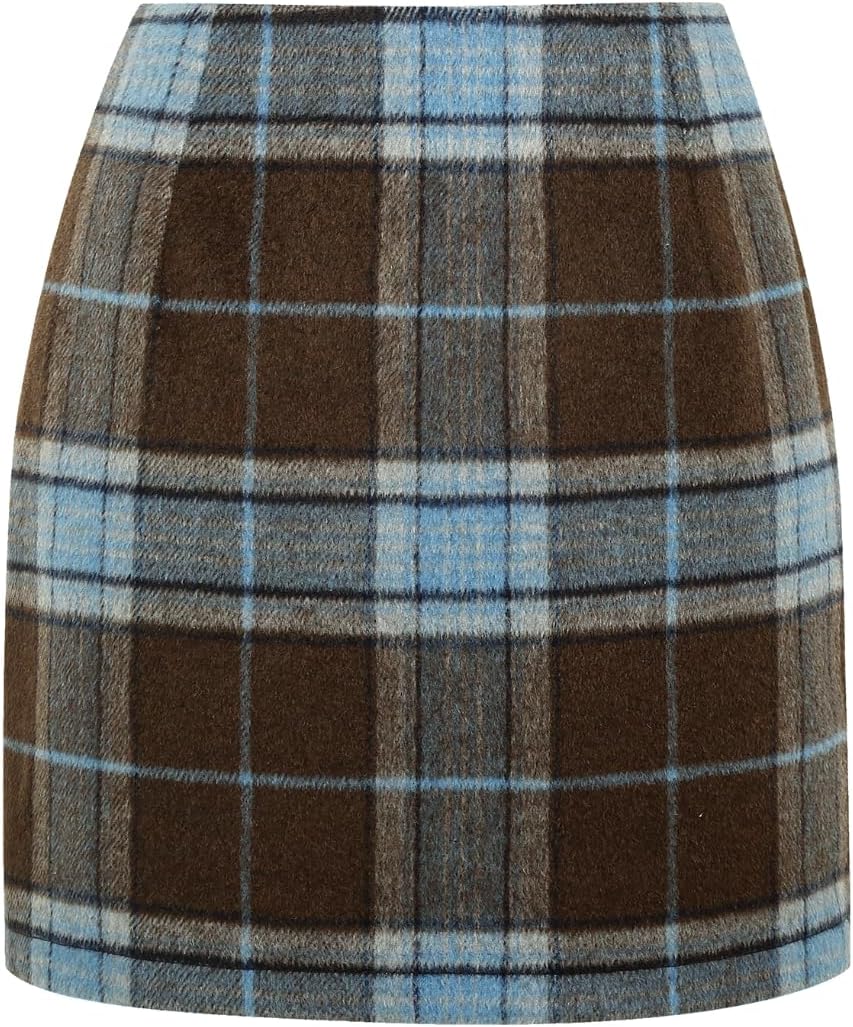 Womens High Waist Plaid Skirt Bodycon Pencil Wool Mini Skirts