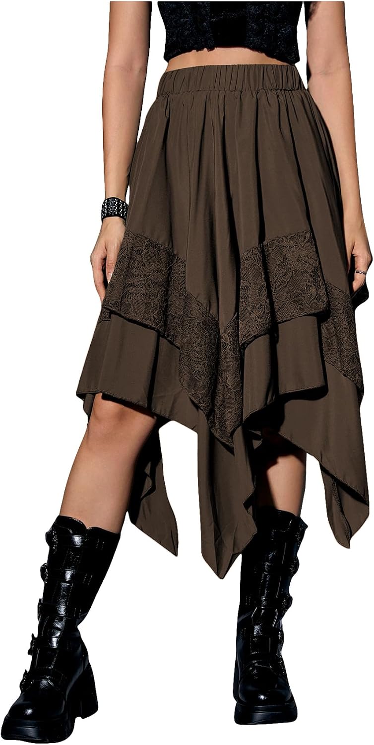 Verdusa Women's Renaissance Flowy Lace Asymmetrical Skirt Whimsical Clothes
