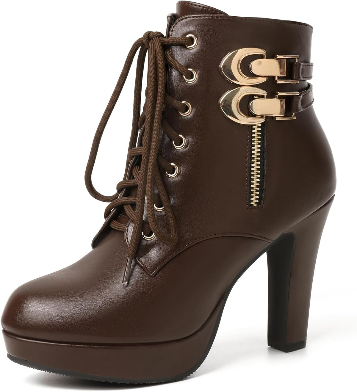 High Heel Boots for Women,Womens Platform Boot Heels Sexy Round Toe Lace UP High Heels Mid Calf Boots