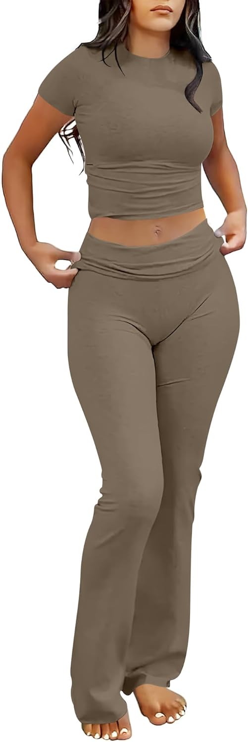 Lounge Sets For Women 2 Piece Foldover Yoga Flare Leggings