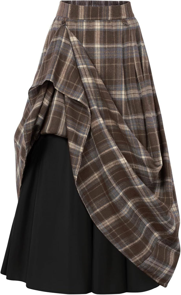 Scarlet Darkness Plaid Skirts for Women High Waist Layered Long Skirt