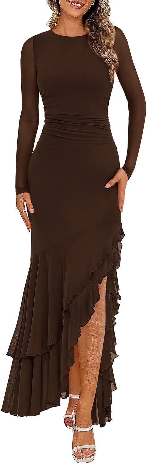 BTFBM Women's Maxi Dresses Fall 2026 Long Sleeve Wedding Guest Dress