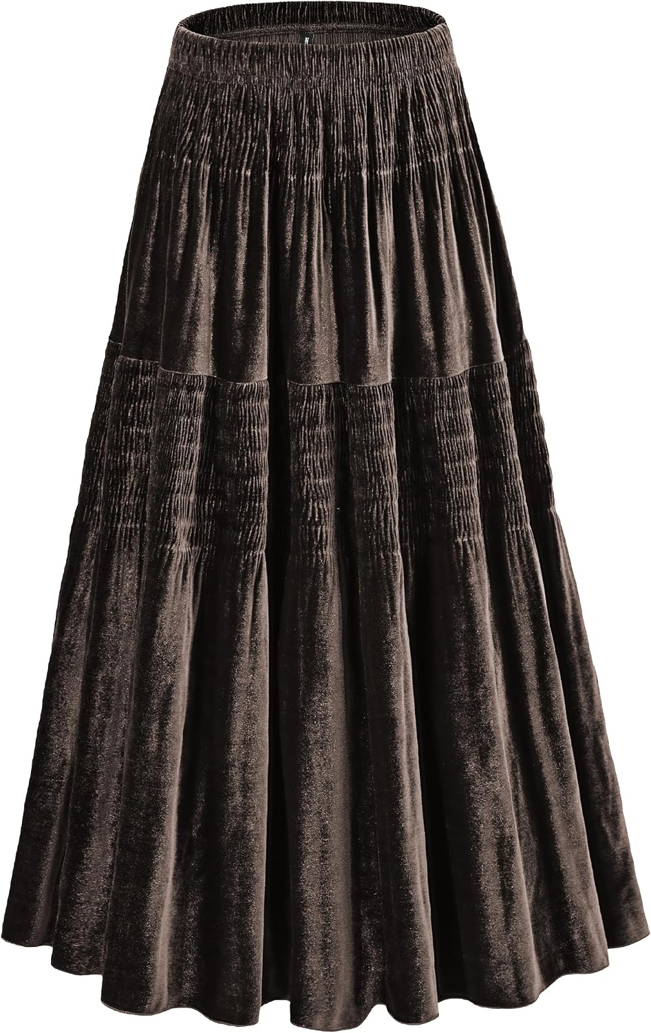 Women's Velvet Pleated Midi Skirt Elastic High Waist Fall Winter Tiered A-Line Party Long Skirts