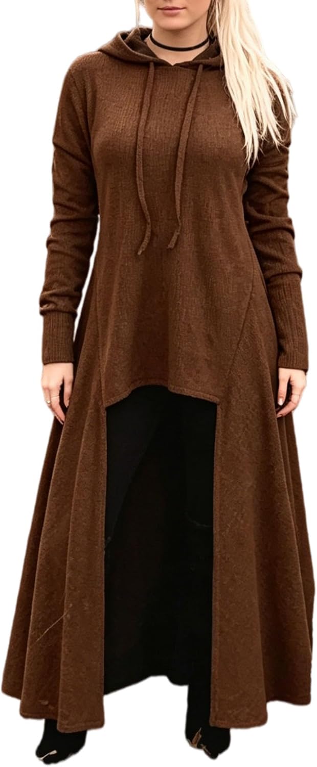 JMSUN Women Sweater Dress Hooded Costume High Low Drop Shoulder Longline Gothic Pullover Outfit