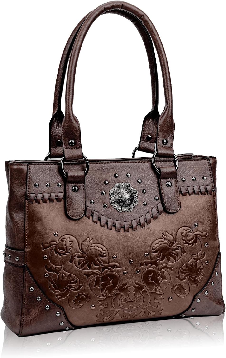 Large Western Tote Bag — Vintage Embossed with Concho Studs