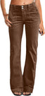 Women Mid Waist Dress Flare Straight Leg Corduroy Pants