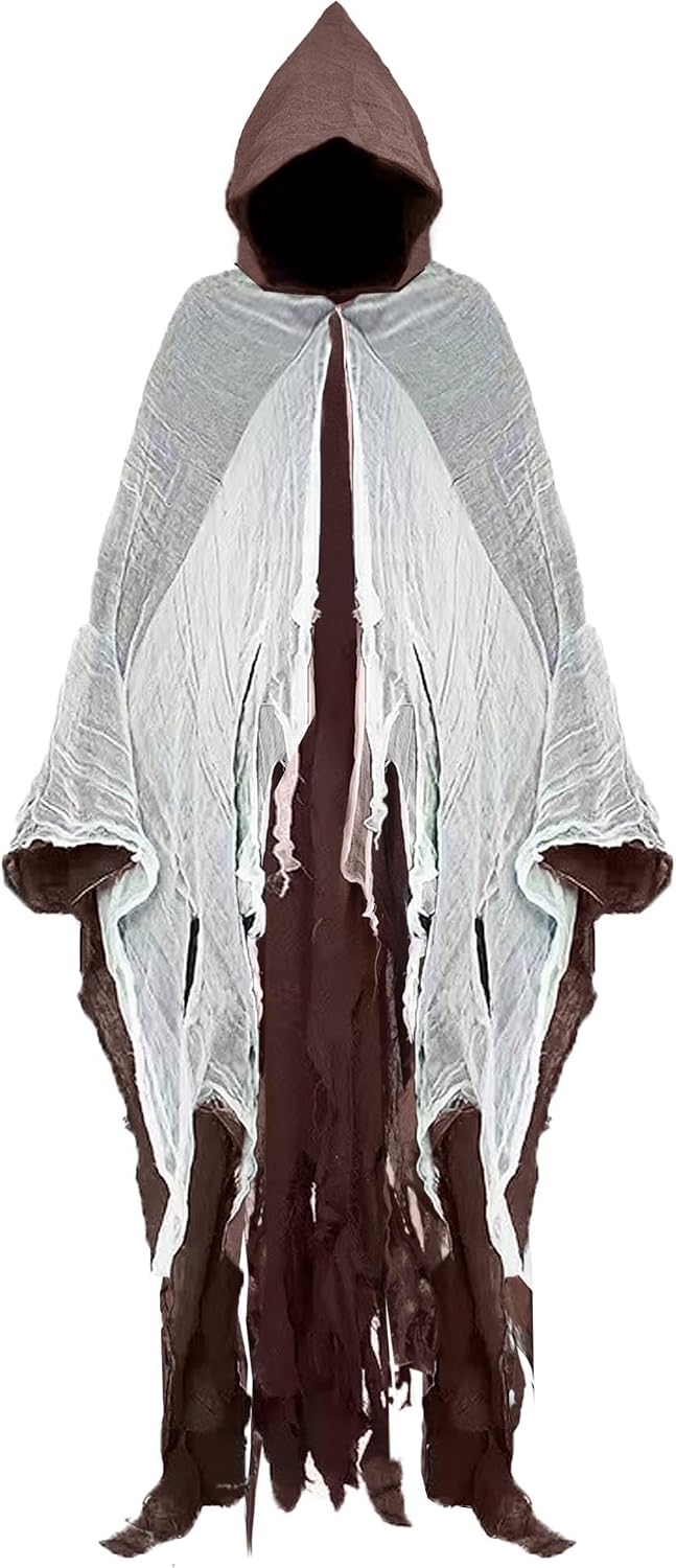 Halloween Hooded Cloak Medieval Renaissance Cloak Wizard Robe with Hooded for Adult Linen Hooded Cloak
