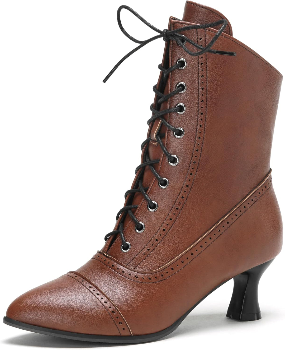 LanreyTaley Victorian Boots for Women Vintage Granny Boots Renaissance Ankle Boots Low Heel Lace Up Booties with Zipper
