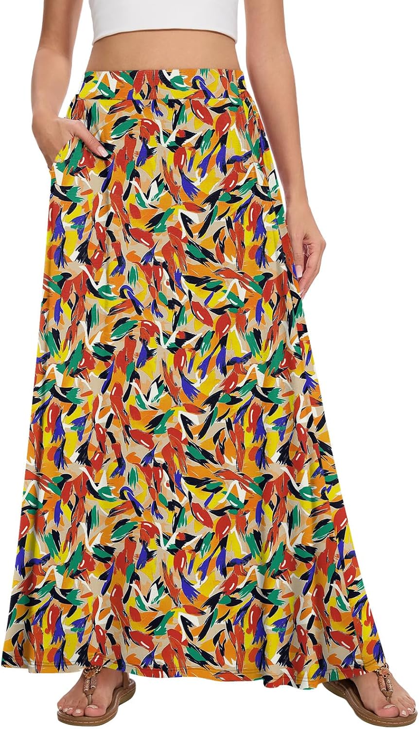 Womens Maxi Skirt Long Flowy Summer A-Line High Waist Skirts