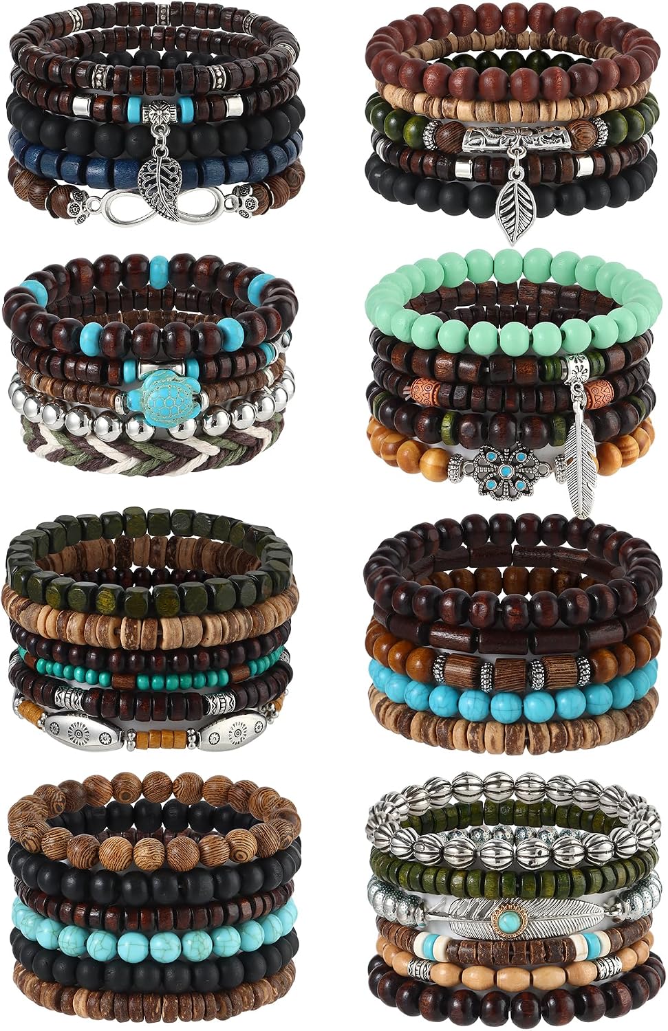 SONNYX 43Pcs Punk Wooden Beads Bracelets Gothic Bracelet for Men