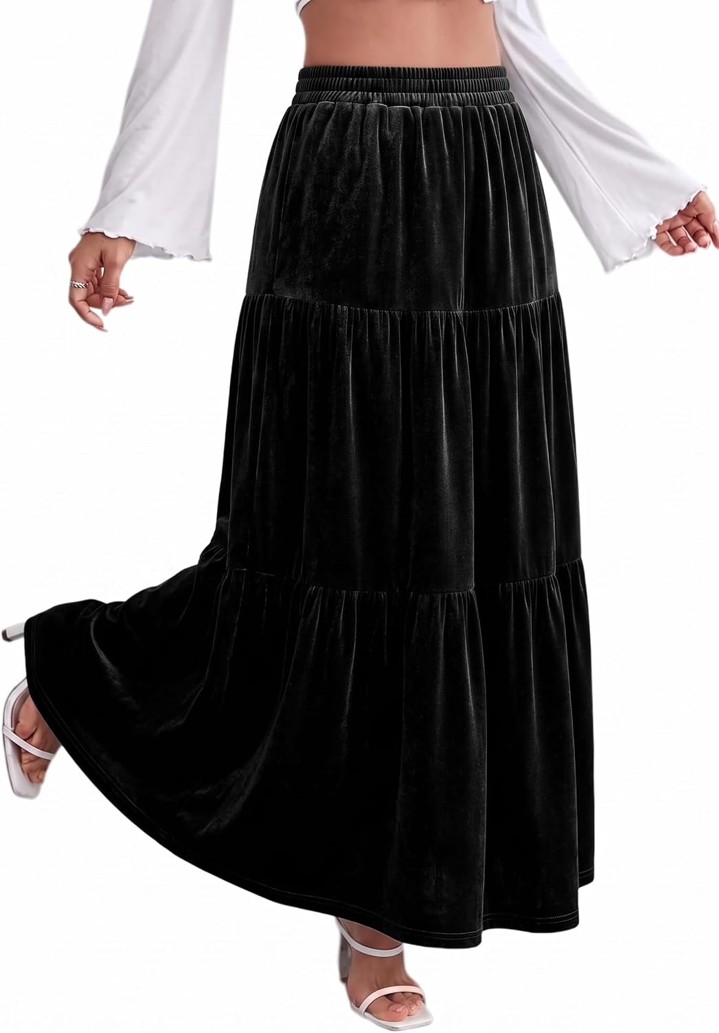 BLENCOT Women's Maxi Skirt Ruffle Flowy Long Fall Skirts Business Casual