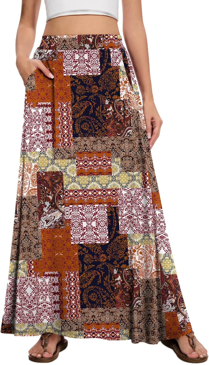 Womens Maxi Skirt Long Flowy Summer A-Line High Waist Skirts