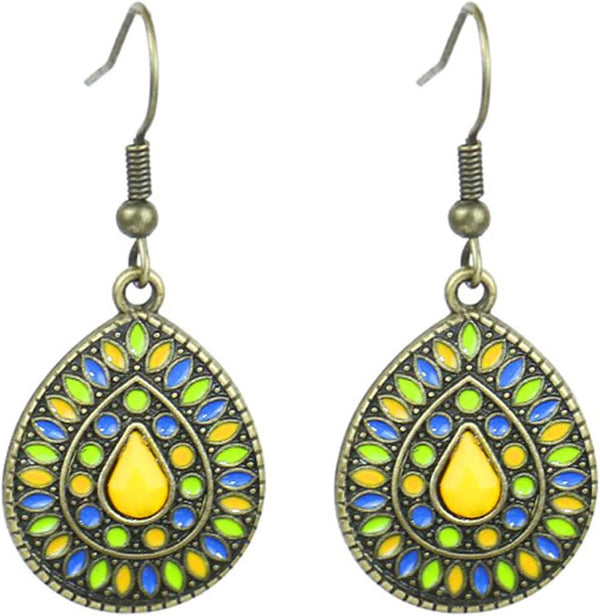 Handmade Boho Enamel Teardrop Dangle Earrings