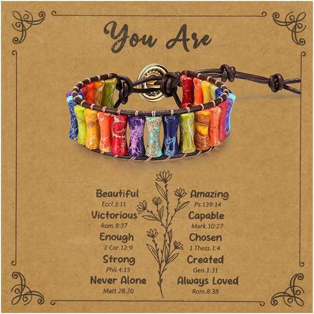 7 Chakra Healing Bracelet for Women Men, Jasper Bead Inspirational Gift