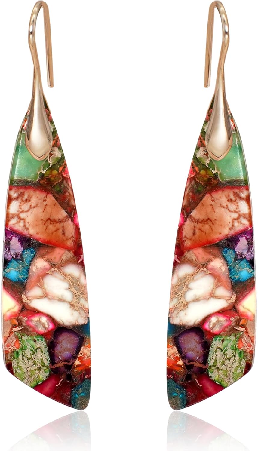 Natural Stone Triangle Boho Dangle Earrings