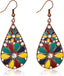 Olive Green Crystal Teardrop Floral Boho Earrings