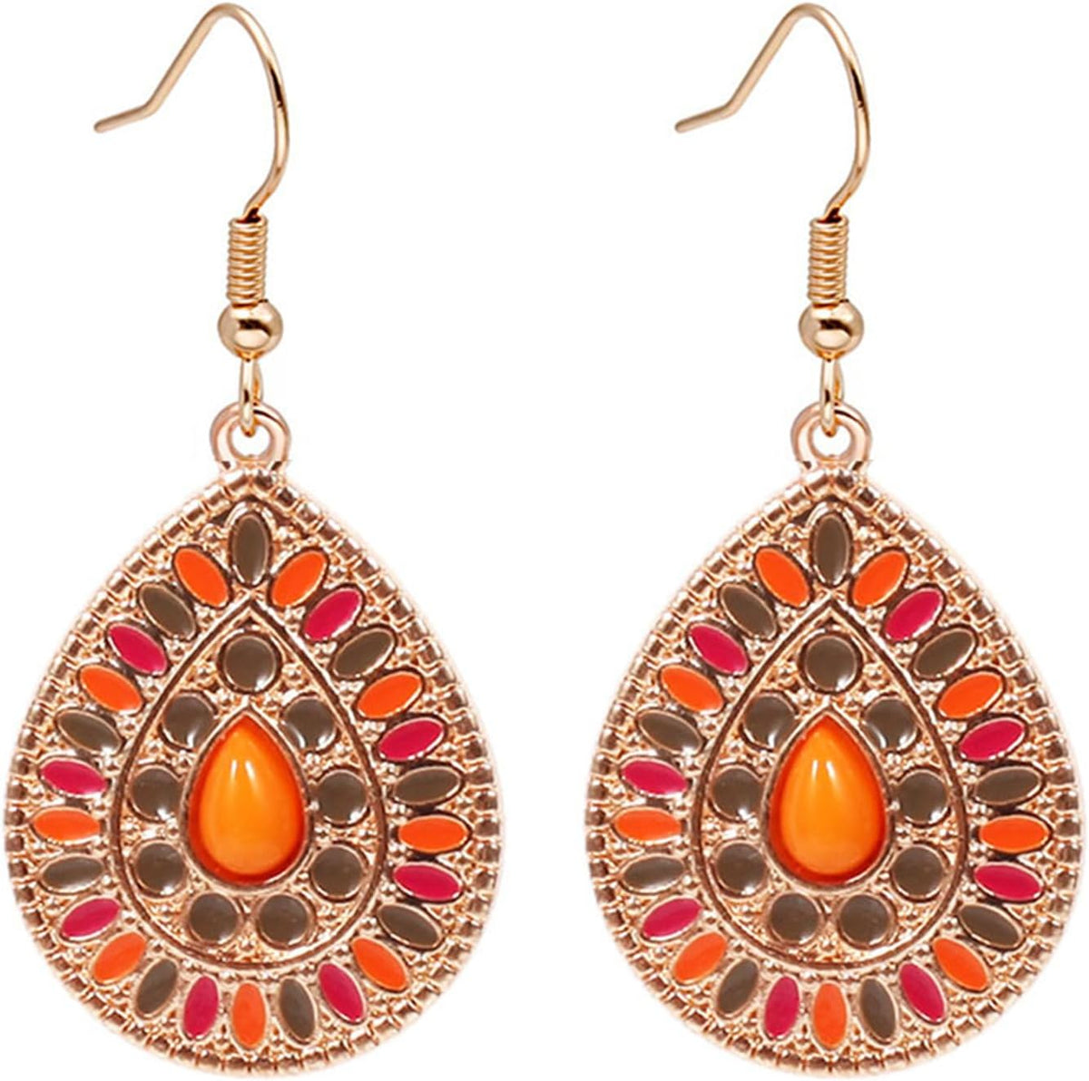 Handmade Boho Enamel Teardrop Dangle Earrings