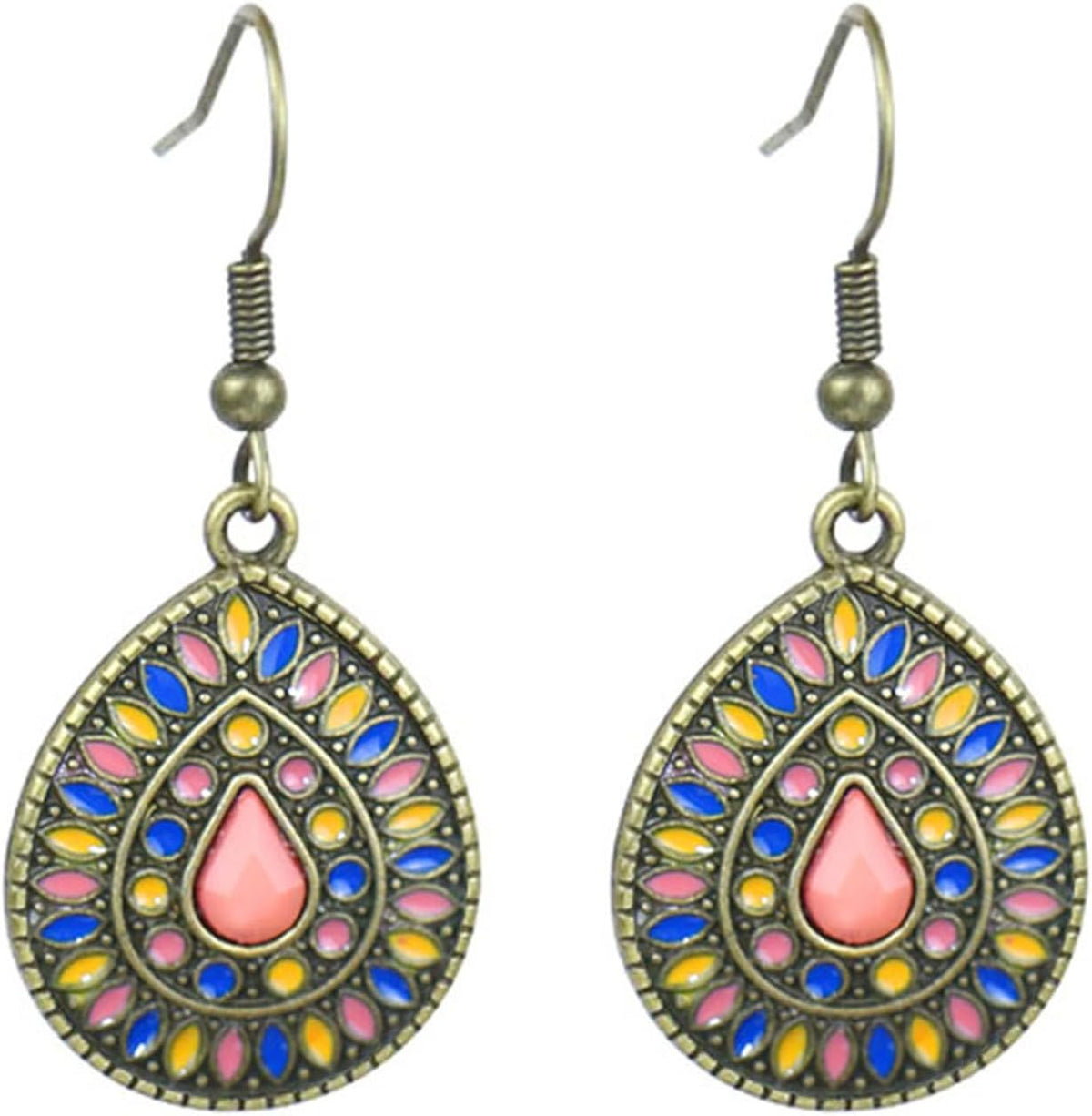Handmade Boho Enamel Teardrop Dangle Earrings