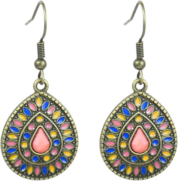 Handmade Boho Enamel Teardrop Dangle Earrings