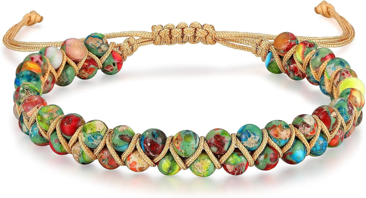 7 Chakra Healing Bracelet for Women Men, Jasper Bead Inspirational Gift