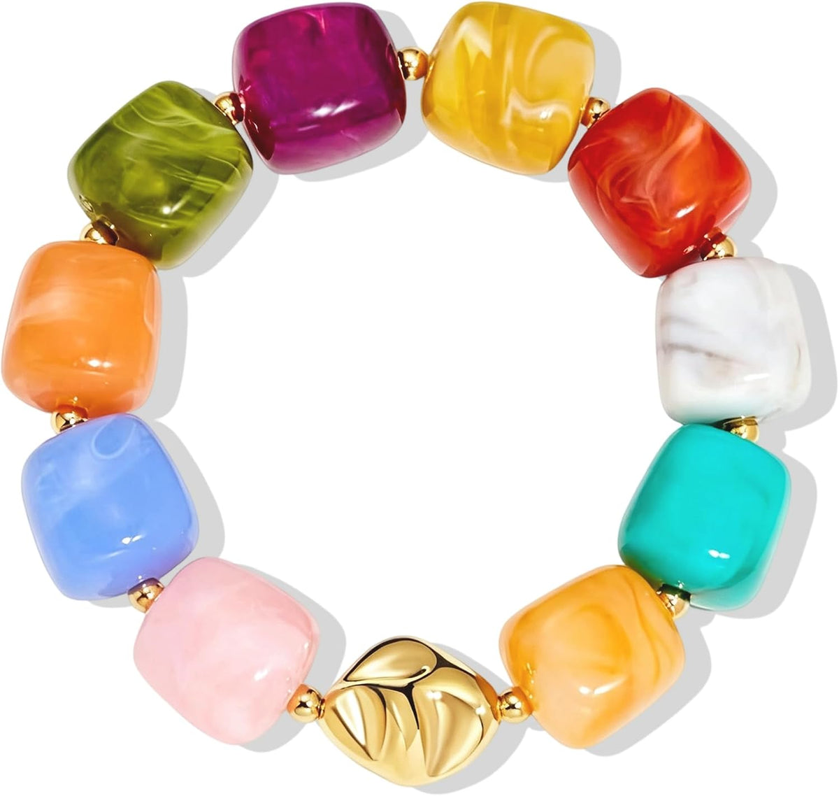 Bead Bracelet for Women Vibrant Color Resin Beads Bracelets Elastic Stretch Chunky Bracelet Boho Summer Beach Vacation Jewelry