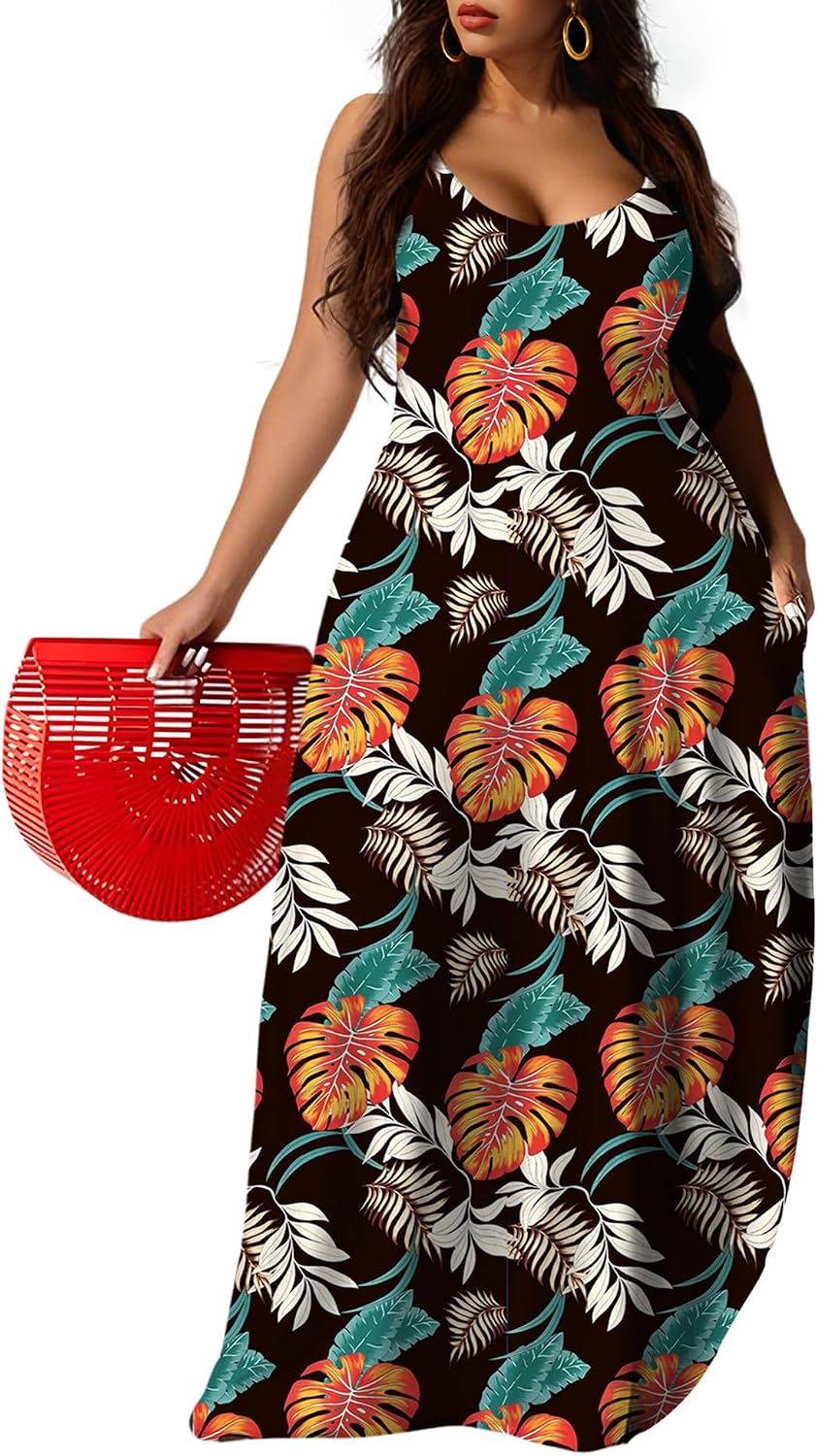 UOUA Hawaiian Dresses Women Plus Size Luau Party Sundress Summer Maxi Tropical Boho Beach Dress