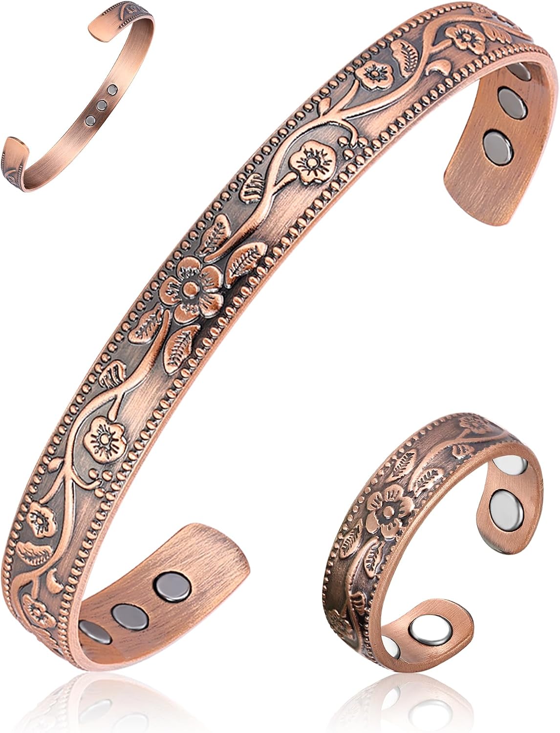 Copper Magnetic Bracelet Set for Women Men, Pure Copper Jewelry Gift