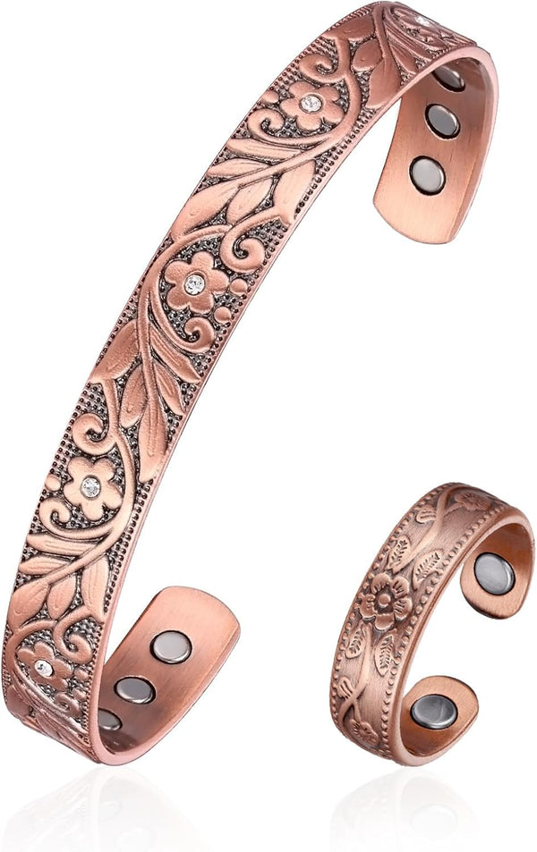 Copper Magnetic Bracelet Set for Women Men, Pure Copper Jewelry Gift