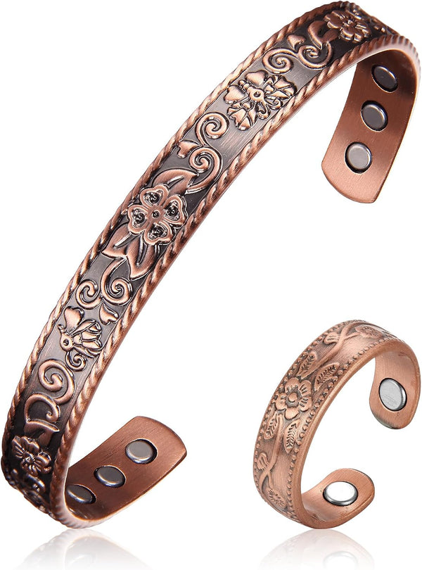 Copper Magnetic Bracelet Set for Women Men, Pure Copper Jewelry Gift