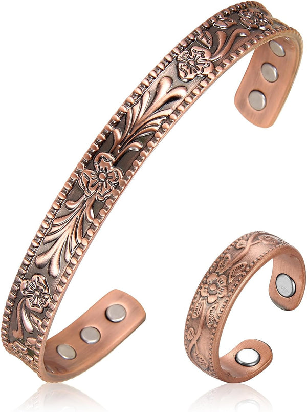 Copper Magnetic Bracelet Set for Women Men, Pure Copper Jewelry Gift