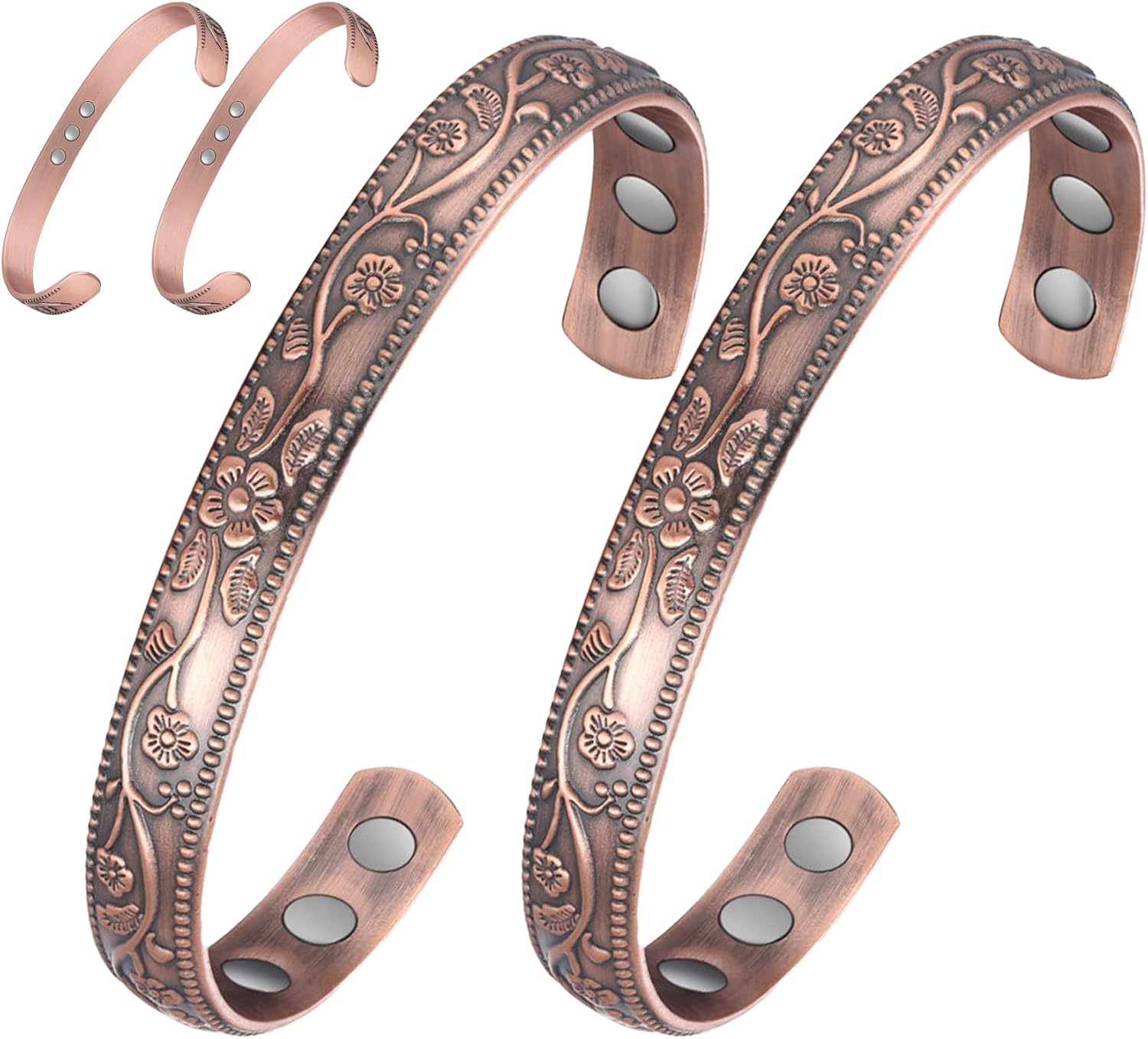 Feraco Copper Bracelet & Rings for Women, Vintage Flower Magnetic Bangle Secondary image