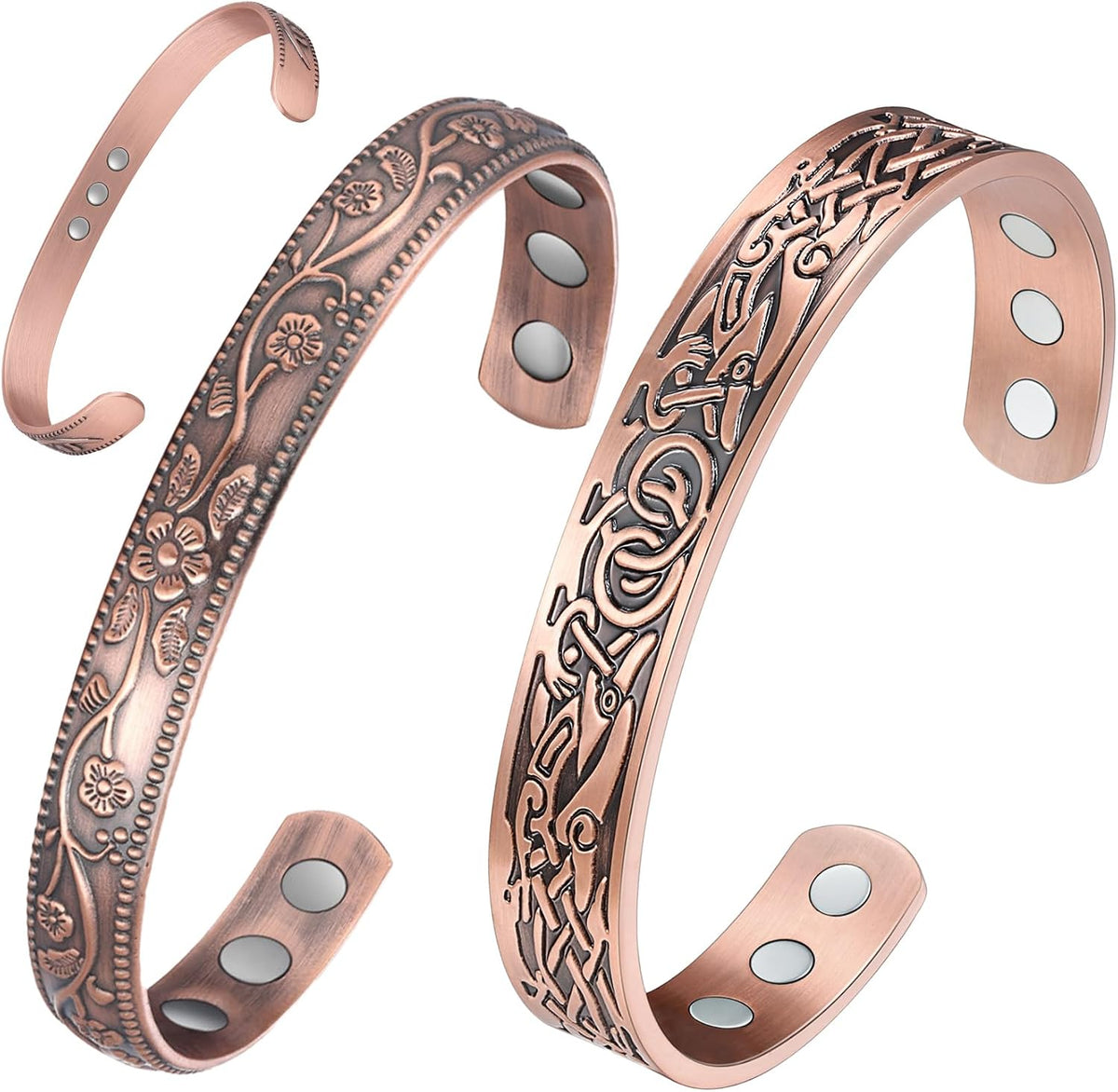 Feraco Copper Bracelet & Rings for Women, Vintage Flower Magnetic Bangle