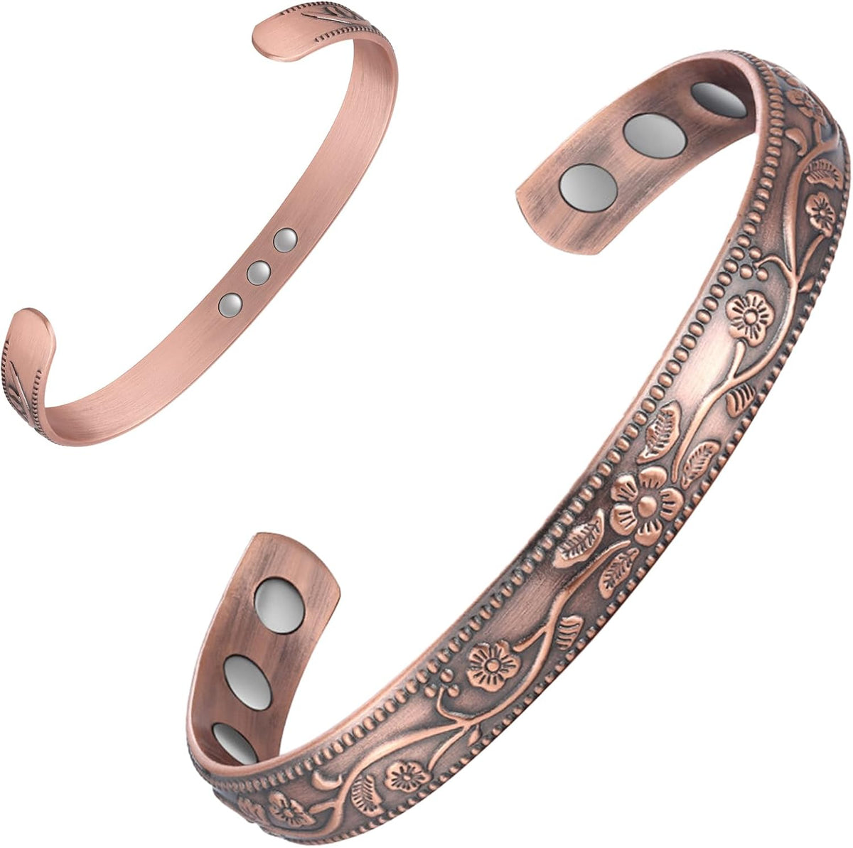 Feraco Copper Bracelet & Rings for Women, Vintage Flower Magnetic Bangle