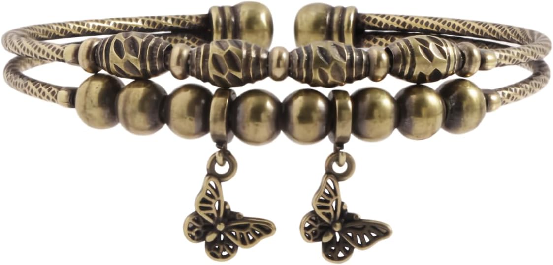 Vintage Bell Bracelet for Women, Bronze Adjustable Bangle, Retro Ethnic Charm Bracelet Tribal Brass Style Wristband Dangling Jingle Bells Boho Statement Festival Hand Accessory Jewelry
