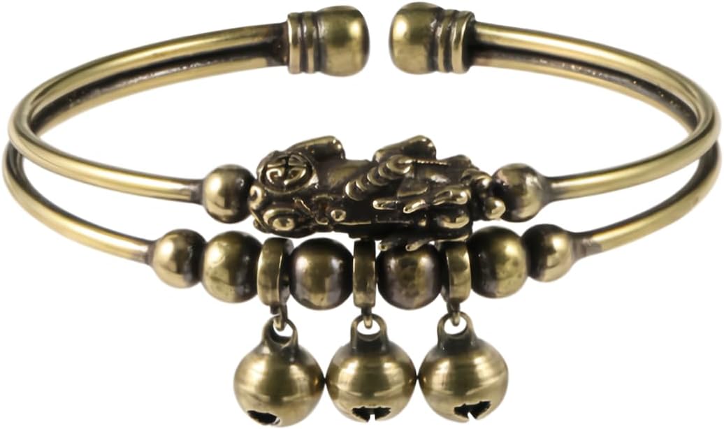 Vintage Bell Bracelet for Women, Bronze Adjustable Bangle, Retro Ethnic Charm Bracelet Tribal Brass Style Wristband Dangling Jingle Bells Boho Statement Festival Hand Accessory Jewelry