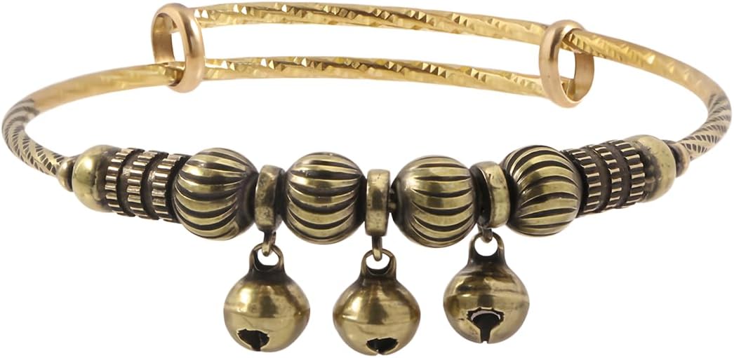 Vintage Bell Bracelet for Women, Bronze Adjustable Bangle, Retro Ethnic Charm Bracelet Tribal Brass Style Wristband Dangling Jingle Bells Boho Statement Festival Hand Accessory Jewelry